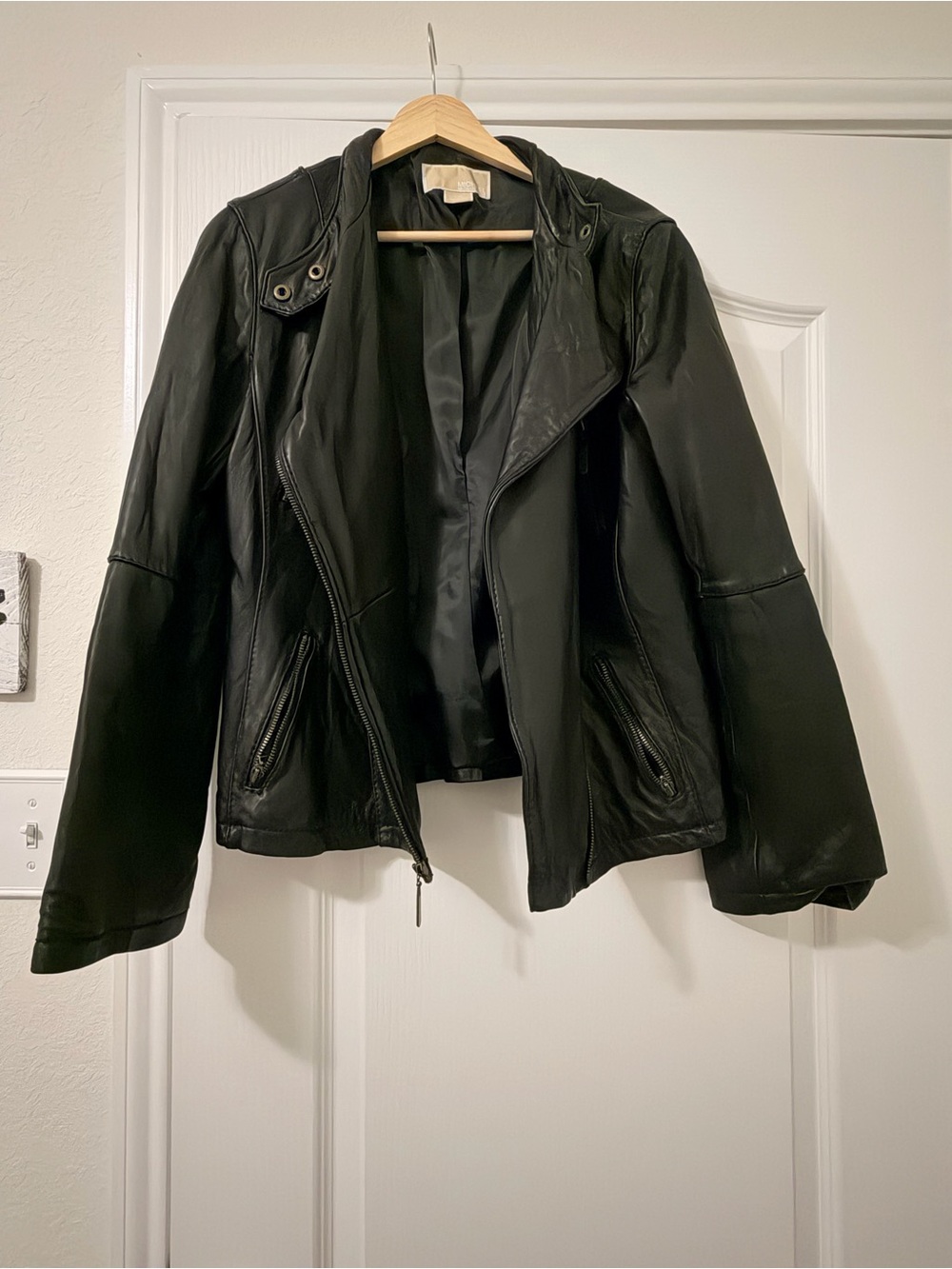 MICHAEL Michael Kors Black Leather Asymmetrical Moto Jacket
